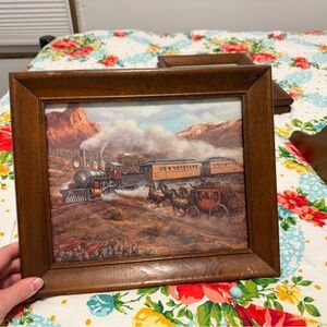 Vintage Train and Stagecoach Framed Art